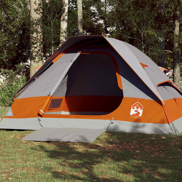 vidaXL Tente de camping &agrave; d&ocirc;me 4 personnes gris et orange imperm&eacute;able