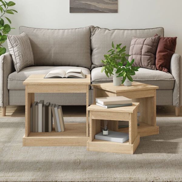 vidaXL Tables basses 3 pcs ch&ecirc;ne sonoma bois d'ing&eacute;nierie
