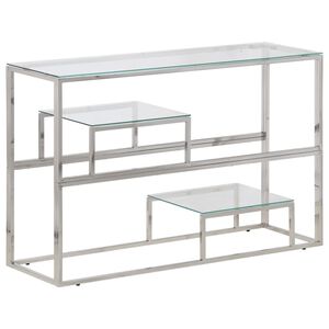 vidaXL Table console argent&eacute; acier inoxydable et verre tremp&eacute;