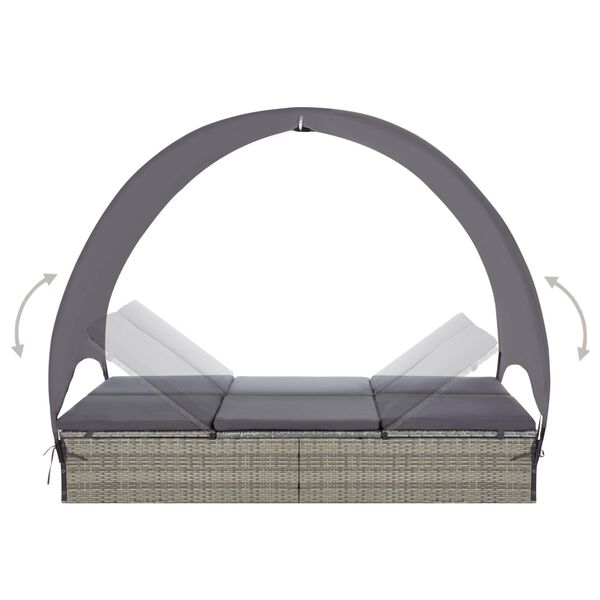 vidaXL Chaise longue double avec auvent R&eacute;sine tress&eacute;e Gris