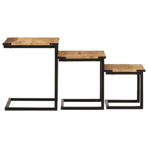 vidaXL Tables basses gigognes 3 pcs bois massif de manguier et fer