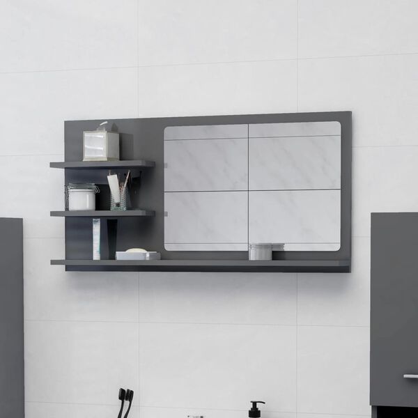 vidaXL Miroir de salle de bain gris brillant bois d&rsquo;ing&eacute;nierie
