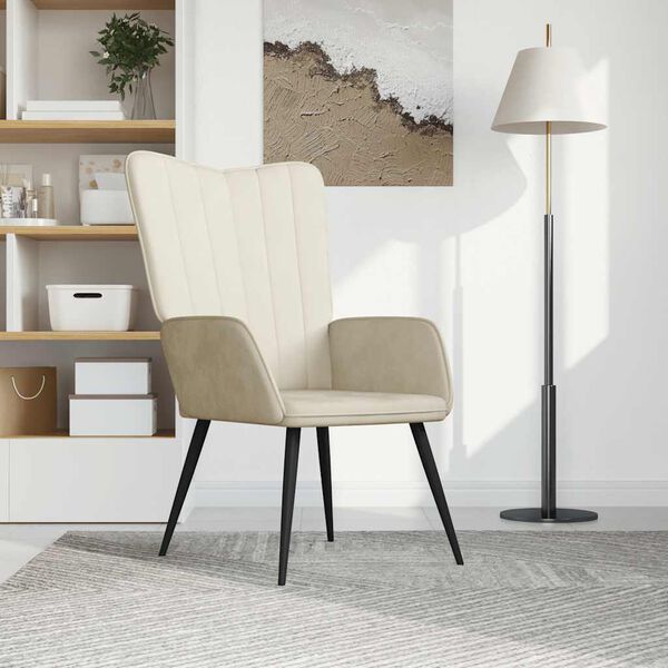 vidaXL Chaise de relaxation Blanc cr&egrave;me Velours