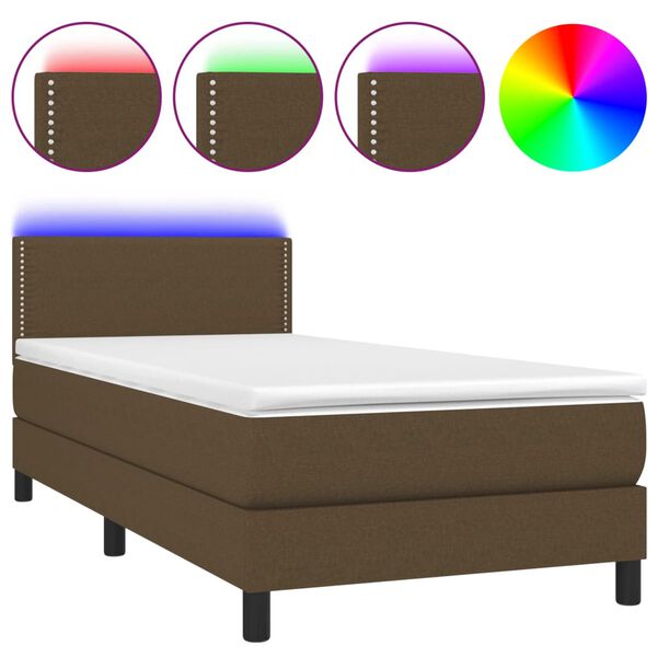 vidaXL Sommier &agrave; lattes de lit et matelas et LED Marron fonc&eacute; 80x200cm
