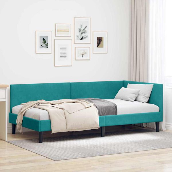 vidaXL Cadre de lit d'angle Turquoise 90 cm x 200 cm Velours