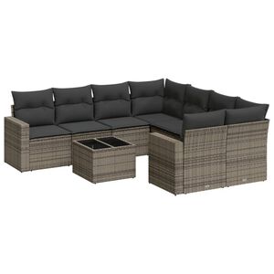 vidaXL Salon de jardin 9 pcs avec coussins gris r&eacute;sine tress&eacute;e