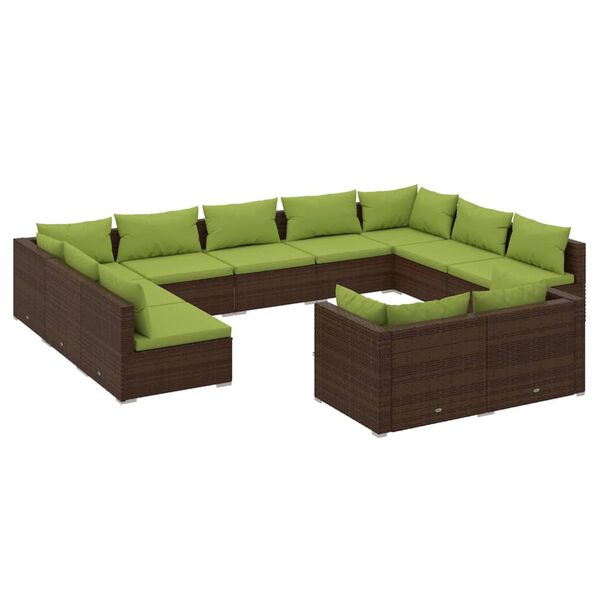 vidaXL Salon de jardin 11 pcs avec coussins marron r&eacute;sine tress&eacute;e