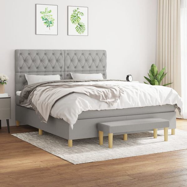 vidaXL Sommier &agrave; lattes de lit avec matelas Gris clair 160x200cm Tissu
