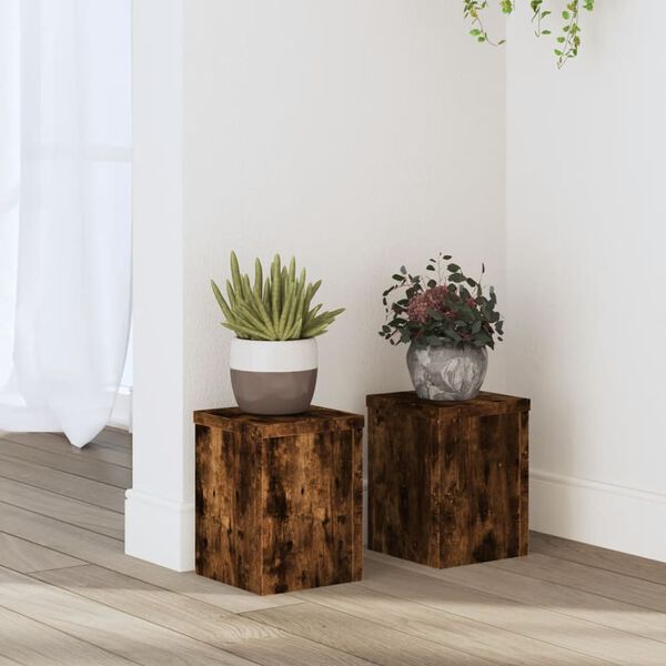 vidaXL Supports pour plantes 2 pcs ch&ecirc;ne fum&eacute; bois d'ing&eacute;nierie