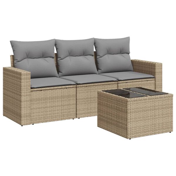 vidaXL Salon de jardin avec coussins 4 pcs beige résine tressée