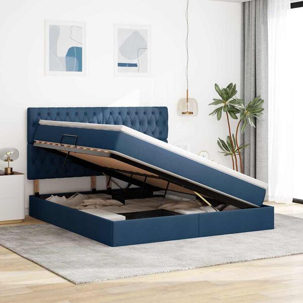 vidaXL Lit avec rangement et matelas Bleu 160 x 200 cm Polyester