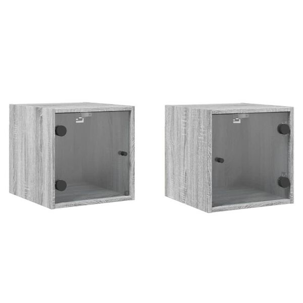 vidaXL Tables de chevet et portes vitr&eacute;es 2pcs sonoma gris 35x37x35cm