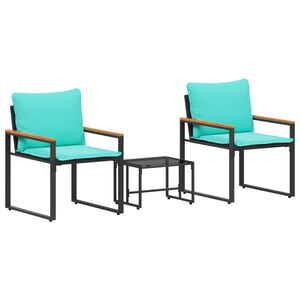 vidaXL Ensembles de meubles 3 pc Noir et turquoise Rotin