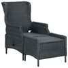 vidaXL Chaise inclinable de jardin tabouret r&eacute;sine tress&eacute;e gris fonc&eacute;