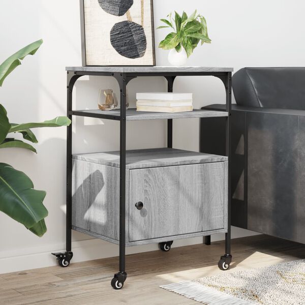 vidaXL Support d'imprimante &agrave; 3 niveaux sonoma gris 50x40x76 cm