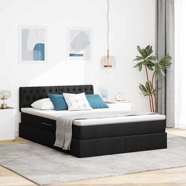 vidaXL Lit avec rangement et matelas avec matelas Noir 140 x 190 cm