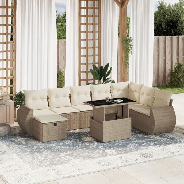 vidaXL Salon de jardin avec coussins 9 pcs beige r&eacute;sine tress&eacute;e