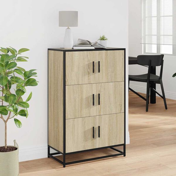 vidaXL Buffet haut ch&ecirc;ne sonoma 68x35x106,5 cm bois ing&eacute;nierie m&eacute;tal