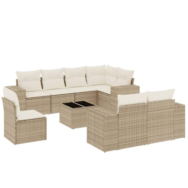 vidaXL Salon de jardin avec coussins 9 pcs beige r&eacute;sine tress&eacute;e