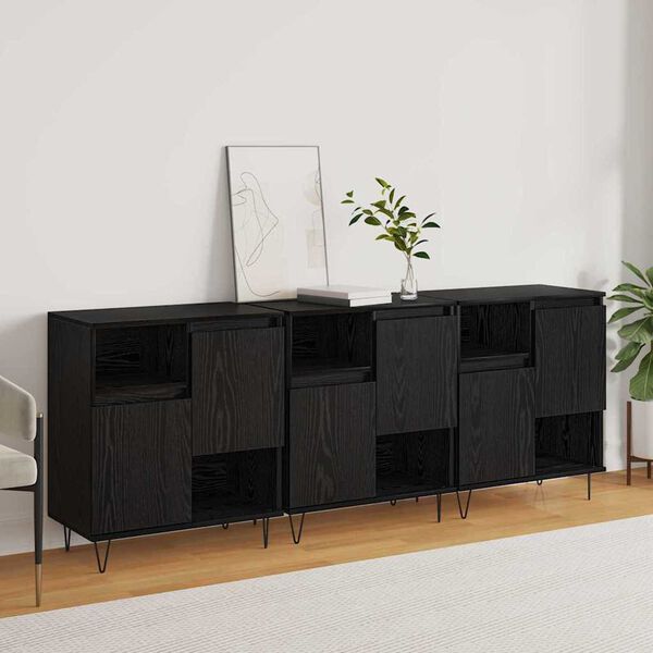 vidaXL Buffet 3 pcs Ch&ecirc;ne noir 60 x 35 x 70 cm