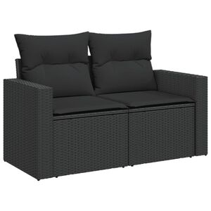 vidaXL Canap&eacute; de jardin avec coussins 2 places en polyrotin noir