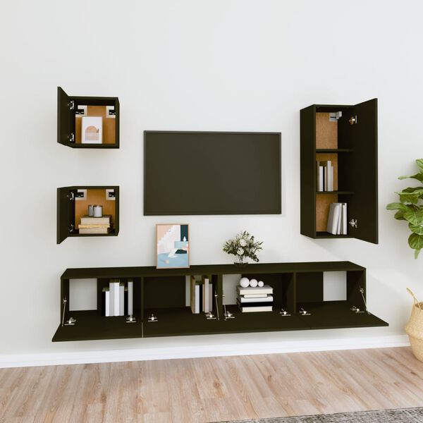 vidaXL Ensemble de meubles TV 5 pcs Noir Bois d'ingénierie
