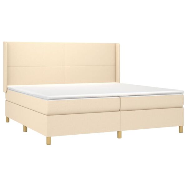 vidaXL Sommier &agrave; lattes de lit avec matelas Cr&egrave;me 200x200 cm Tissu