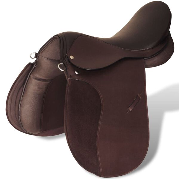 Set de selle &eacute;quitation 16" en cuir v&eacute;ritable 14 cm 5 en 1 brun