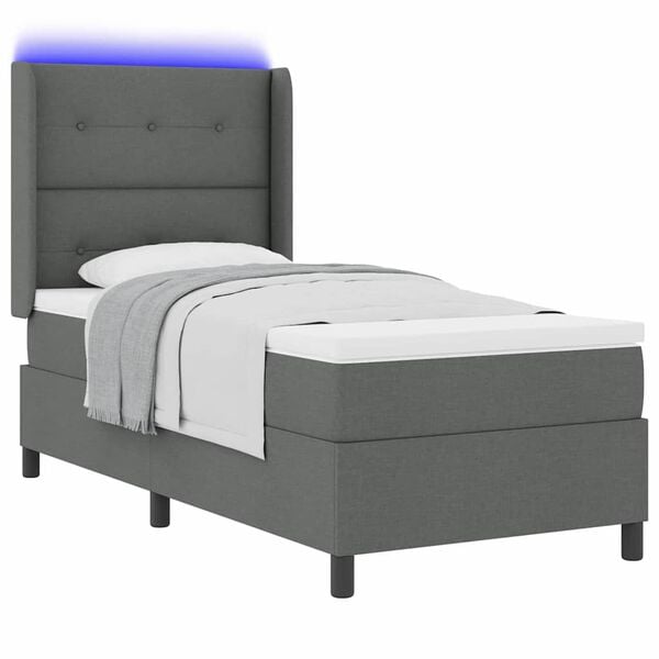 vidaXL Lit &agrave; ressort LED avec matelas Gris fonc&eacute; 90 x 190 cm tissu