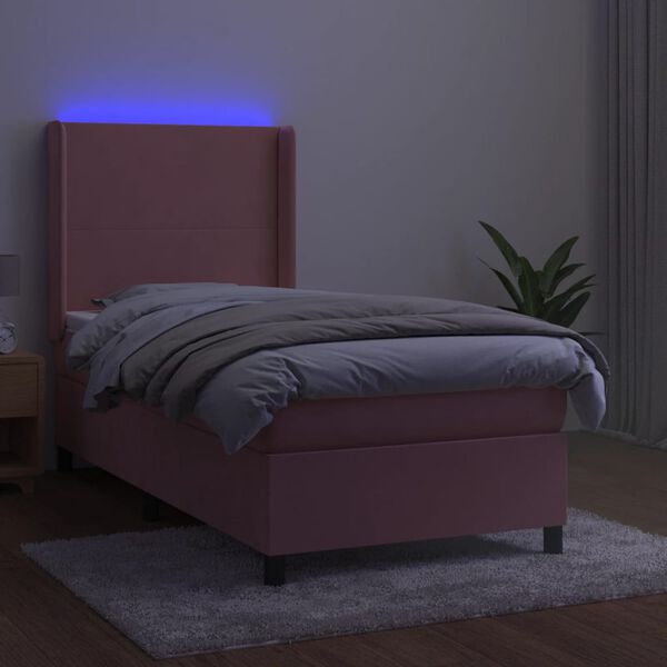 vidaXL Sommier &agrave; lattes de lit matelas et LED Rose 90x200 cm Velours