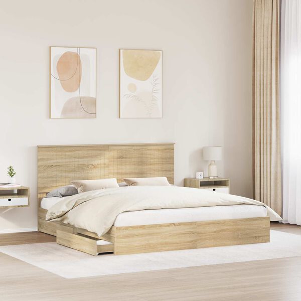 vidaXL Lit de Rangement Ch&ecirc;ne Sonoma 180 x 200 cm Bois d'ing&eacute;nierie