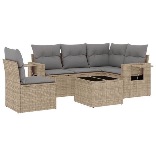 vidaXL Salon de jardin avec coussins 6 pcs beige r&eacute;sine tress&eacute;e