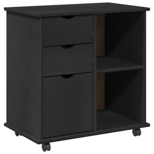 vidaXL Cabinet roulant 63,5 x 39 x 65,5 cm Bois de Pin Massif Noir