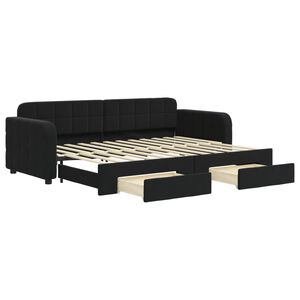 vidaXL Lit de jour avec gigogne et tiroirs sans matelas noir 80x200 cm