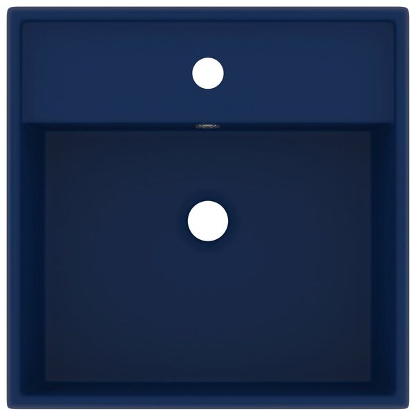 vidaXL Lavabo carré à trop-plein Bleu foncé mat 41x41 cm Céramique