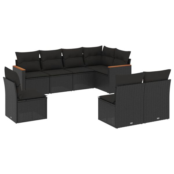 vidaXL Salon de jardin 8 pcs avec coussins noir r&eacute;sine tress&eacute;e