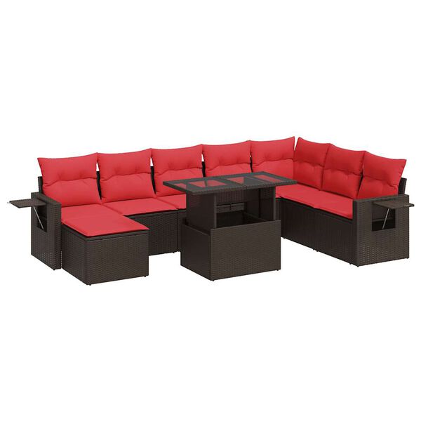vidaXL Salon de jardin avec coussins 9pcs marron résine tressée acacia