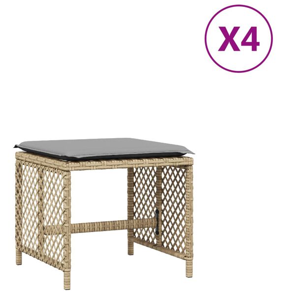 vidaXL Tabourets jardin et coussins lot de 4 mélange beige 41x41x36 cm