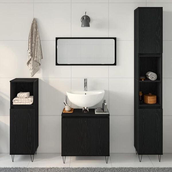 vidaXL Ensemble de mobilier de salle de bain 3 pcs Ch&ecirc;ne noir