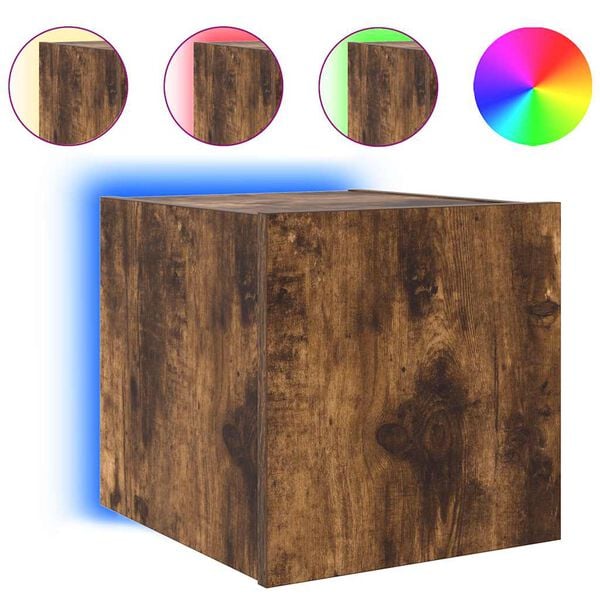 vidaXL Meuble TV mural avec lumi&egrave;res LED ch&ecirc;ne fum&eacute; 30,5x35x30 cm