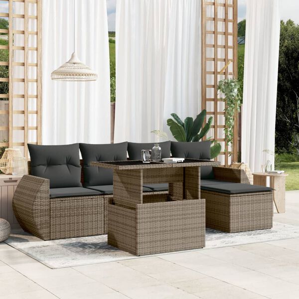 vidaXL Salon de jardin 6 pcs avec coussins gris r&eacute;sine tress&eacute;e