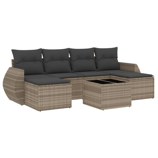 vidaXL Salon de jardin avec coussins 7 pcs gris clair r&eacute;sine tress&eacute;e