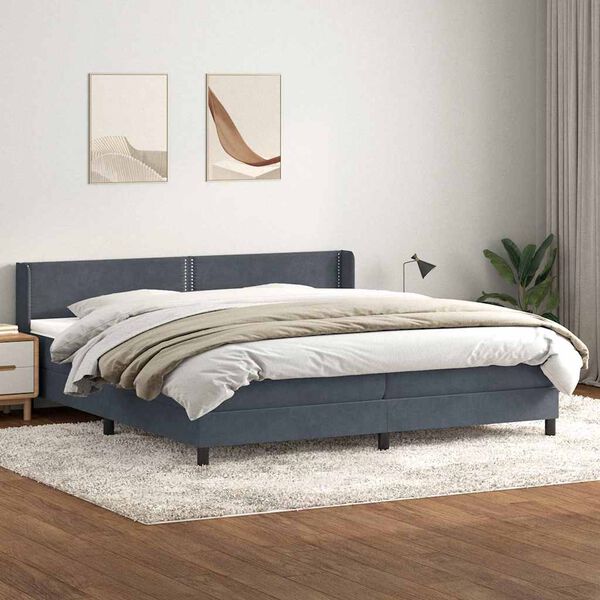 vidaXL Sommier &agrave; lattes de lit et matelas gris fonc&eacute; 180x210cm velours