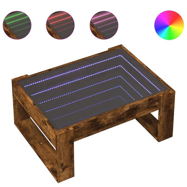 vidaXL Table basse avec LED infini ch&ecirc;ne fum&eacute; 70x53x30 cm