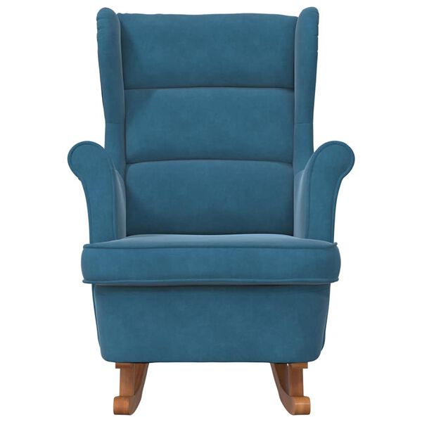 vidaXL Fauteuil &agrave; bascule &agrave; oreilles en velours bleu bois massif