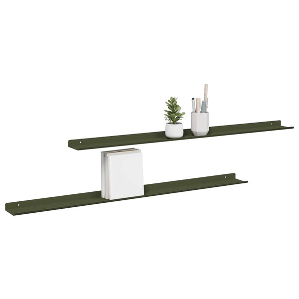 vidaXL &Eacute;tag&egrave;re flottante 2 pcs Vert olive 100 x 9 x 2,5 cm Acier