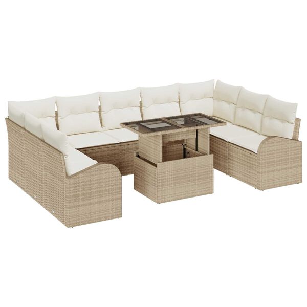 vidaXL Ensemble de canap&eacute; de jardin 10 pcs Beige Poly rotin