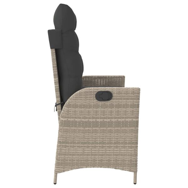 vidaXL Banc inclinable de jardin et coussins gris clair résine tressée