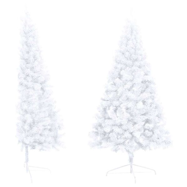 vidaXL Demi-arbre de No&euml;l artificiel pr&eacute;-&eacute;clair&eacute; et boules blanc 120cm