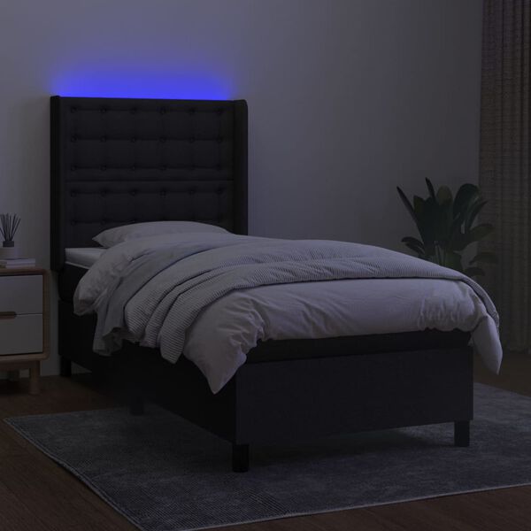 vidaXL Sommier &agrave; lattes de lit matelas et LED Noir 90x190 cm Tissu